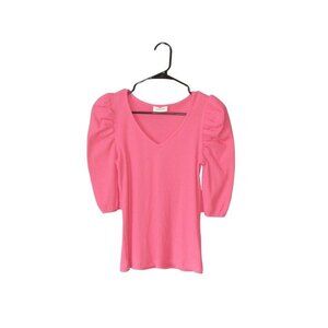 Sugar + Lips Pink Ribbed Puff Sleeve V-Neck Top Women’s XS Cottagecore